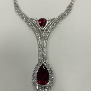 Suzy Levian CZ Ruby and White Statement Necklace Sample